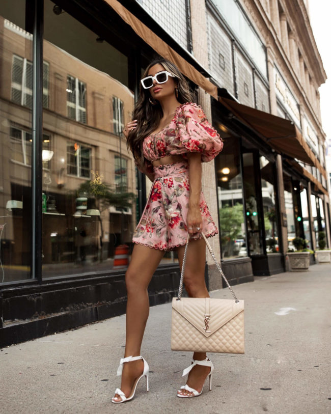 fashion blogger wearing a floral zimmermann cassia set from saks fifth avenue