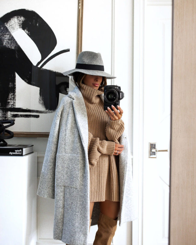 mia mia mine wearing a camel sweater by free people from the nordstrom anniversary sale