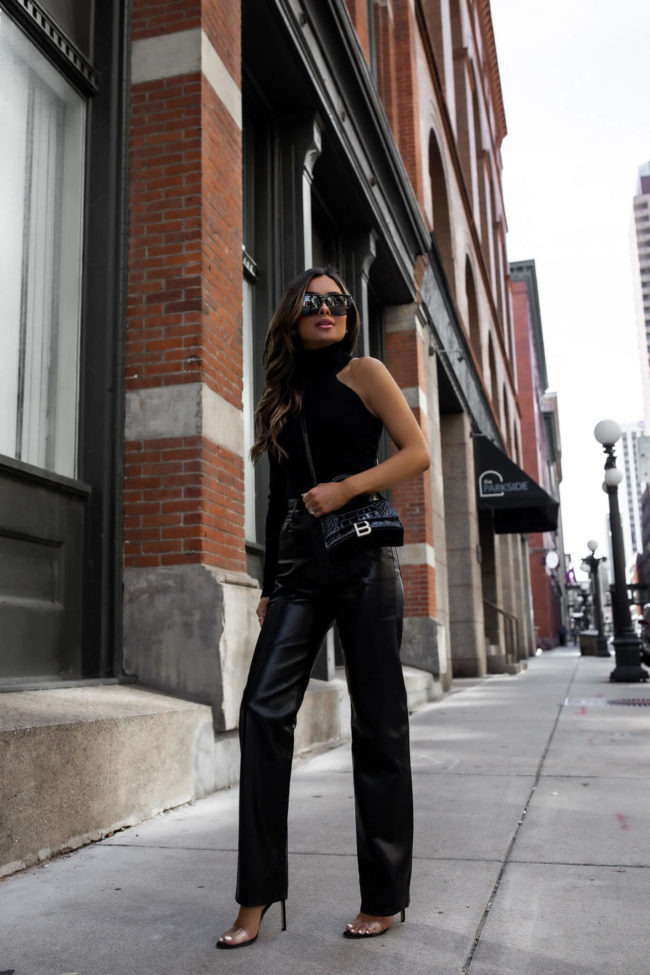 fashion blogger wearing agolde leather pants