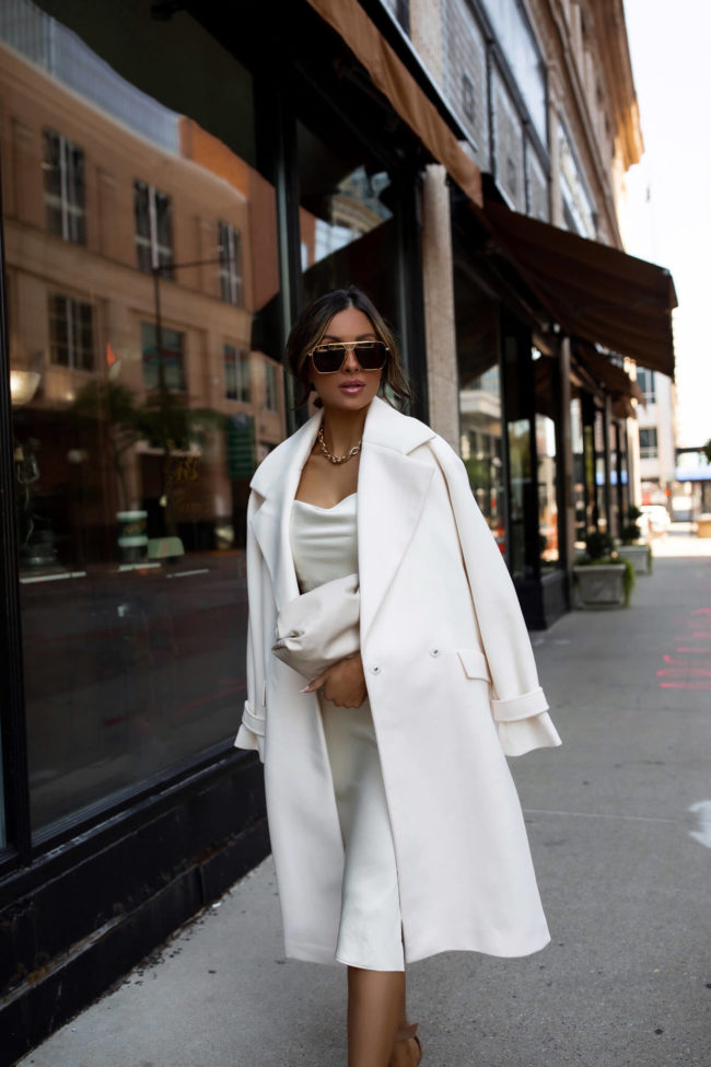 mia mia mine wearing an all white outfit from express for fall 2021