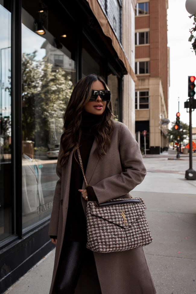 fashion blogger wearing a saint laurent lou puffer tweed bag from nordstrom