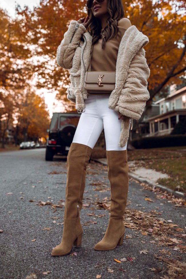fashion blogger wearing brown suede over the knee boots from nordstrom