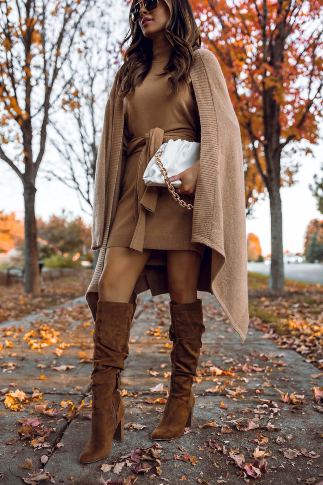 fashion blogger wearing suede boots for fall from walmart