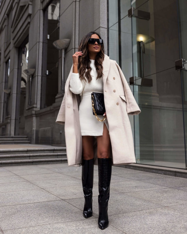 fashion blogger mia mia mine wearing a white leather skirt from abercrombie