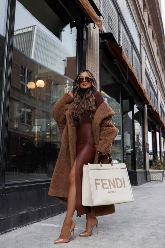 fashion blogger mia mia mine wearing a chocolate monochromatic outfit from nordstrom