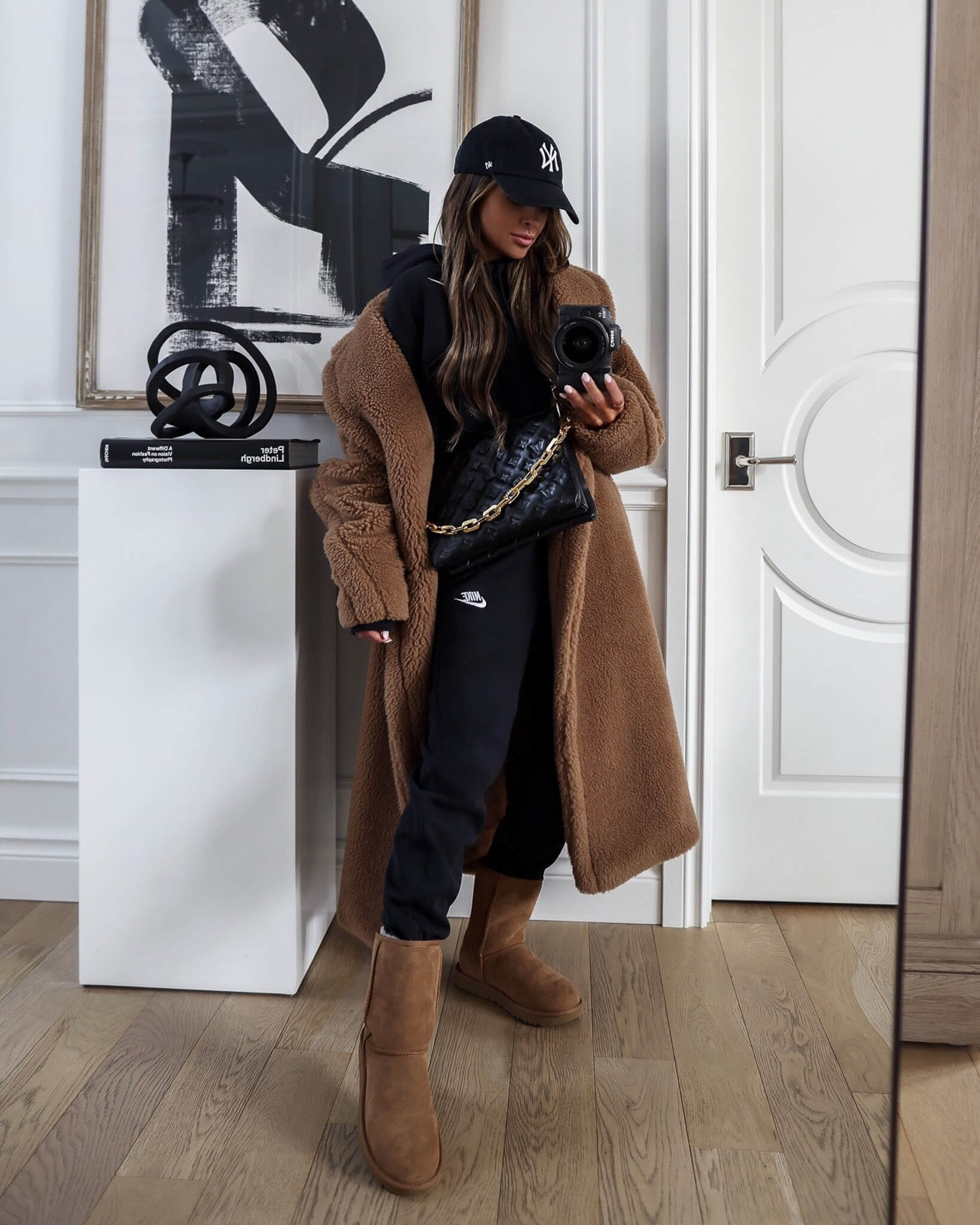 Casual Winter Outfit: Combat Boots & Teddy Bear Coat - The