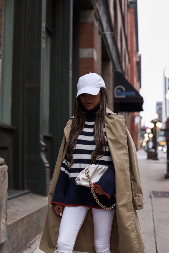fashion blogger mia mia mine wearing a striped sweater by free assembly from walmart