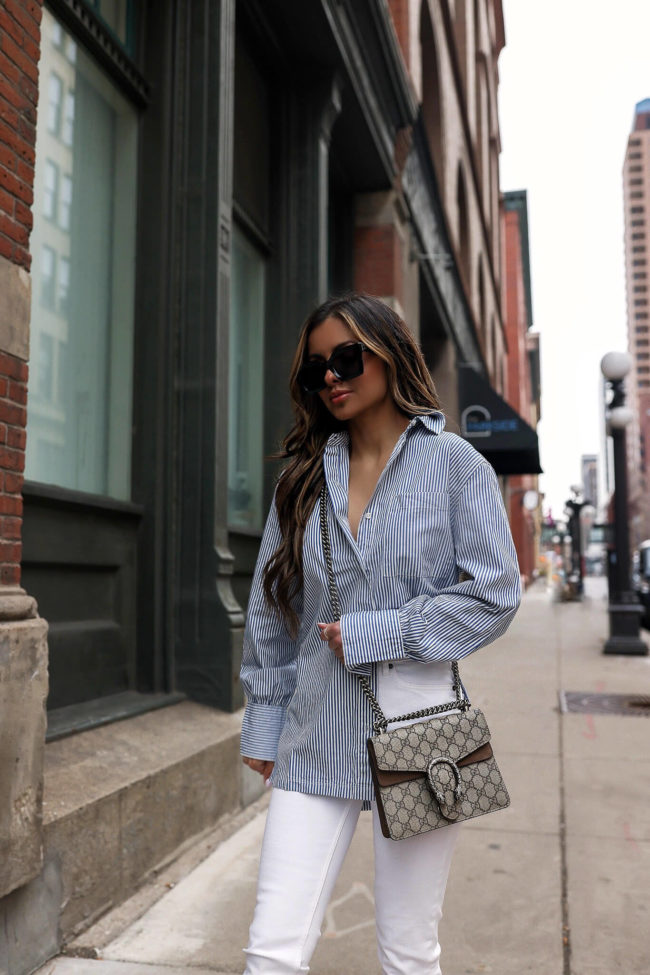 fashion blogger mia mia mine wearing a striped top from walmart