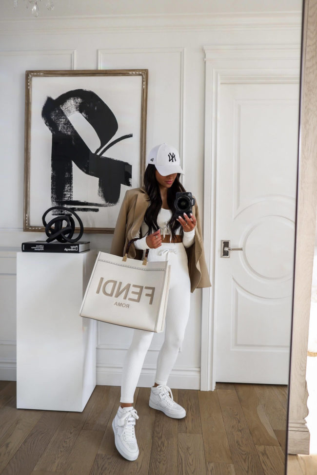 fashion blogger wearing a white set from amazon