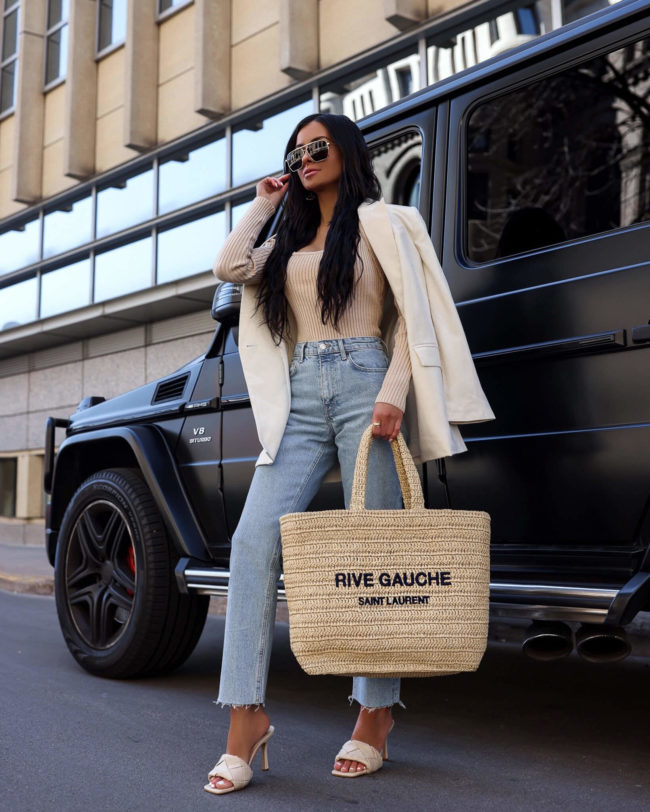 fashion blogger mia mia mine wearing topshop denim and a saint laurent tote from nordstrom