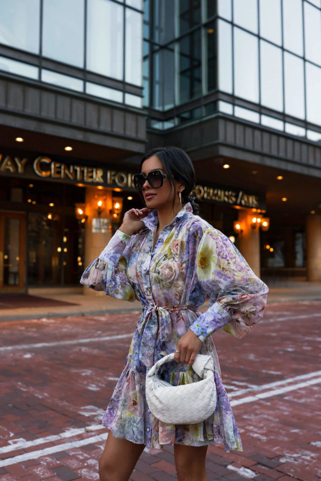 fashion blogger mia mia mine wearing a floral zimmermann dress from saks fifth avenue 2022