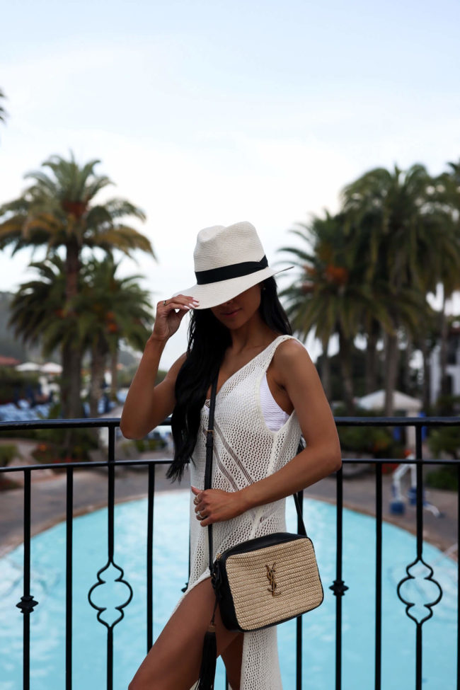 fashion blogger wearing a crochet white coverup from cupshe