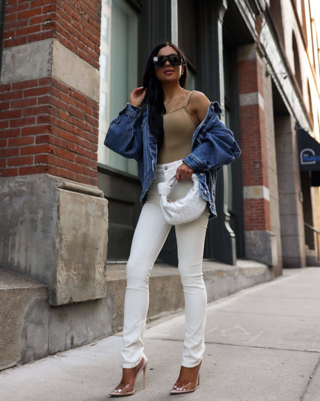 fashion blogger mia mia mine wearing agolde cream denim