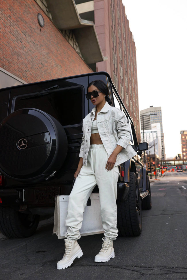 fashion blogger mia mia mine wearing white combat boots from calvin klein