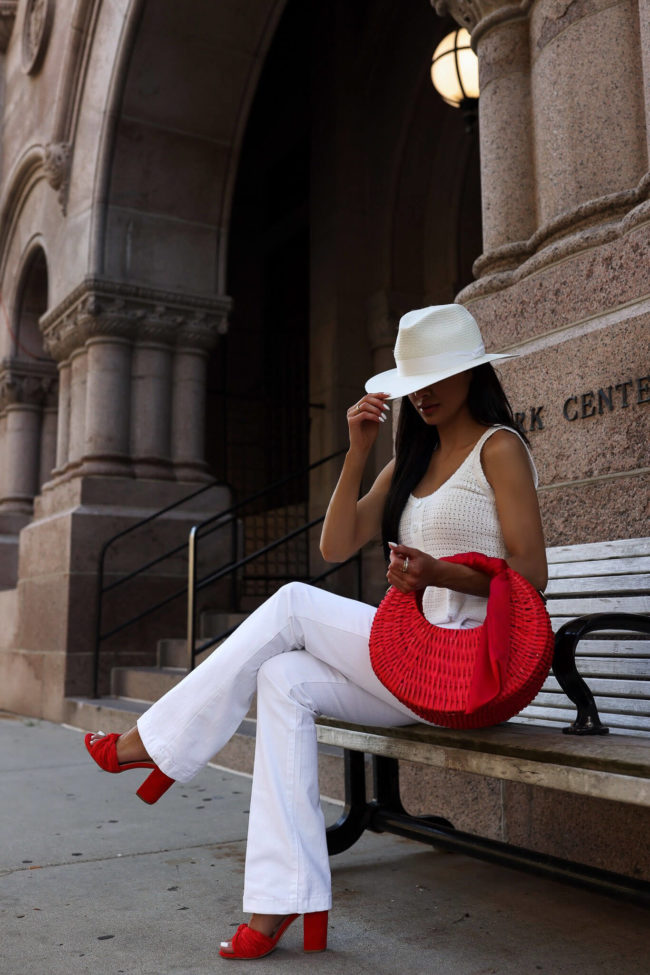 fashion blogger mia mia mine wearing an all white outfit from walmart's scoop line