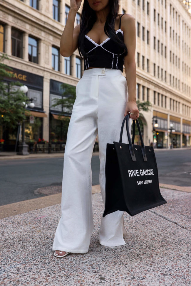fashion blogger mia mia mine wearing white linen pants from nordstrom