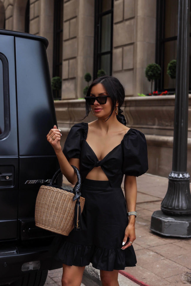 fashion blogger mia mia mine wearing a black astr the label dress from saks fifth avenue for summer