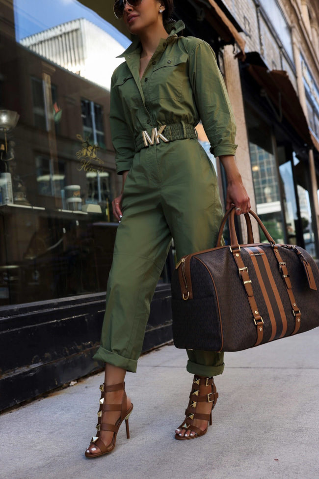 fashion blogger mia mia mine wearing a michael kors weekender bag