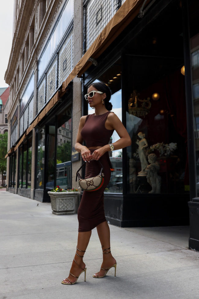 fashion blogger mia mia mine wearing a brown set from nordstrom for summer