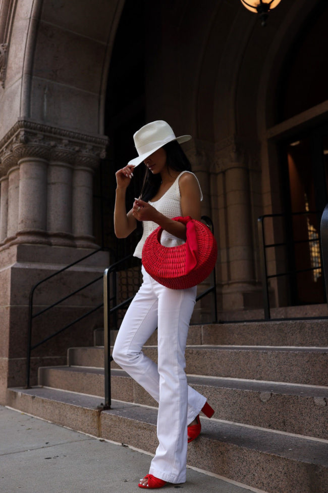 fashion blogger wearing a white outfit from walmart's scoop line