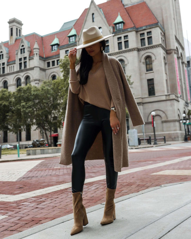 brunette fashion blogger wearing a fall outfit from the nordstrom anniversary sale 2022