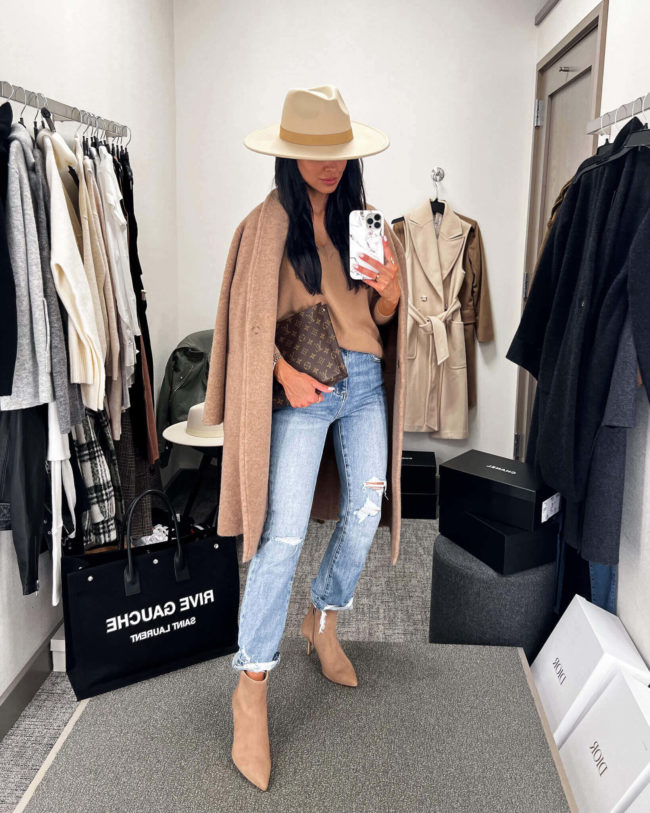 fashion blogger mia mia mine wearing a camel cardigan from the nordstrom anniversary sale 2022