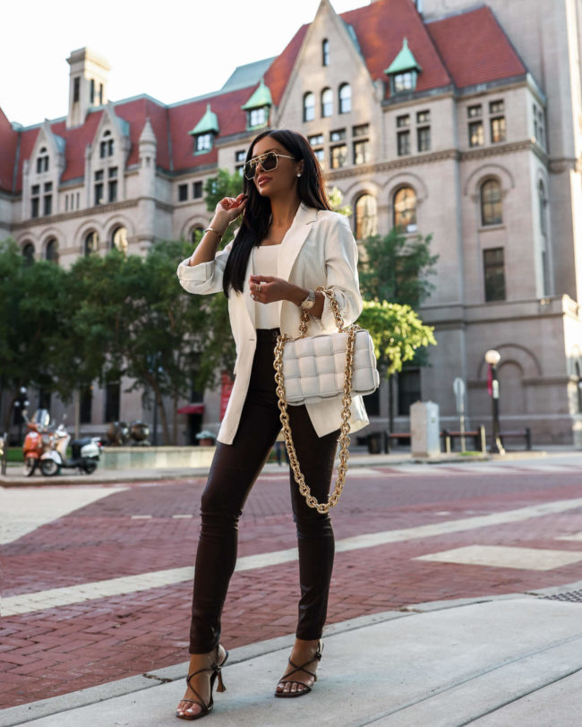 fashion blogger mia mia mine wearing coated brown denim from nordstrom