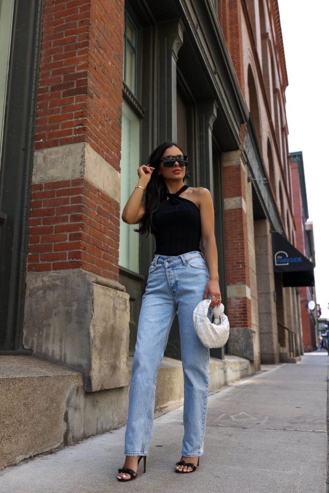 fashion blogger mia mia mine wearing criss cross denim from abercrombie