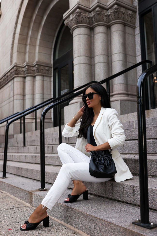 fashion blogger mia mia mine wearing a white summer outfit from walmart