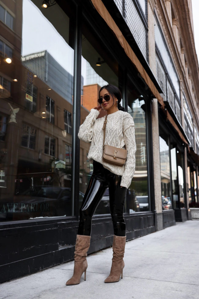 fashion blogger mia mia mine wearing commando patent leather leggings from nordstrom