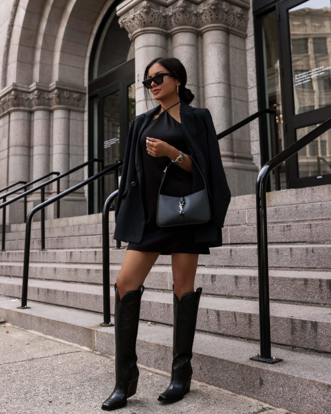 fashion blogger mia mia mine wearing a black good american blazer