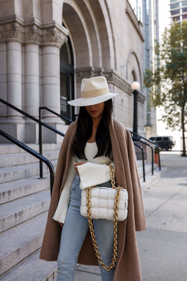 fashion blogger mia mia mine wearing an anine bing white sweater