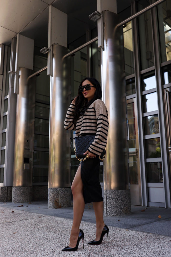 fashion blogger stripe sweater outfit