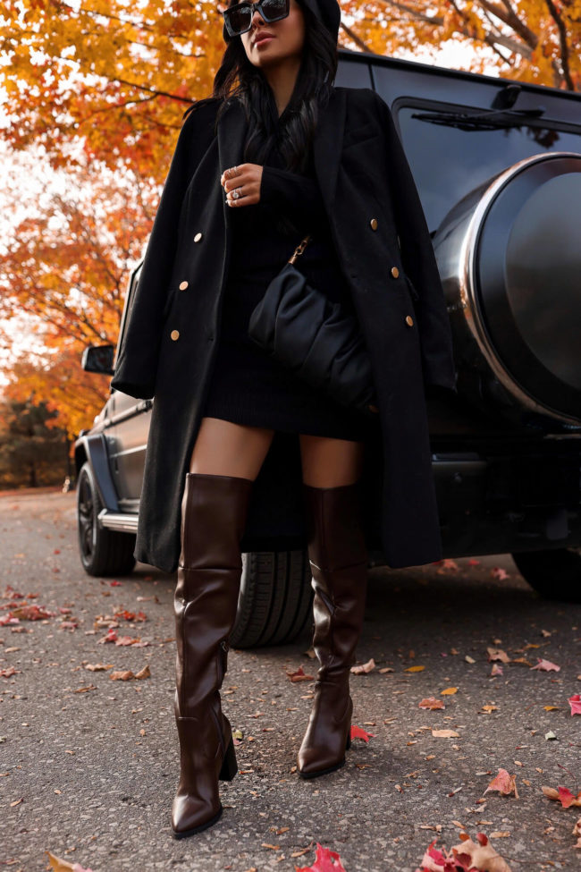 fashion blogger mia mia mine wearing brown over the knee boots 