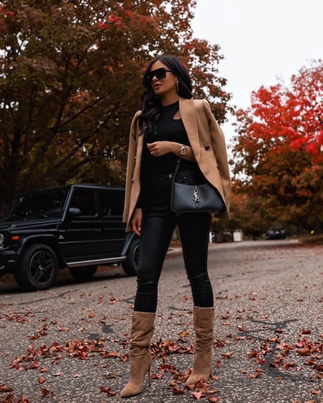 fashion blogger black and camel fall outfit