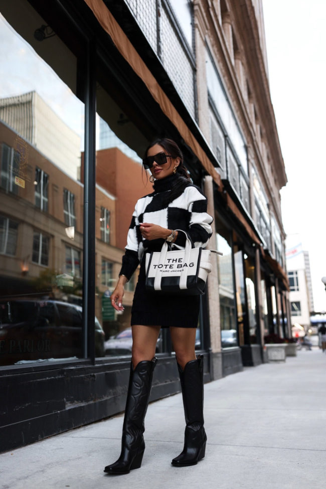 fashion blogger mia mia mine wearing a fall outfit from bloomingdale's
