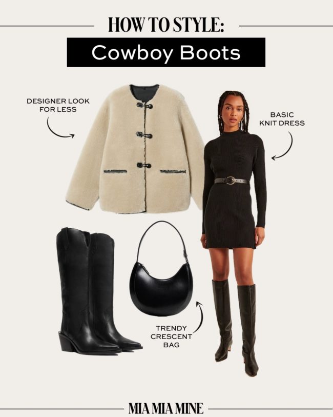 sweater dress and western boots outfit