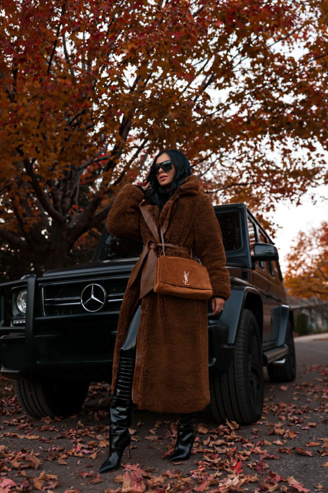 fashion blogger wearing a karen millen winter outfit