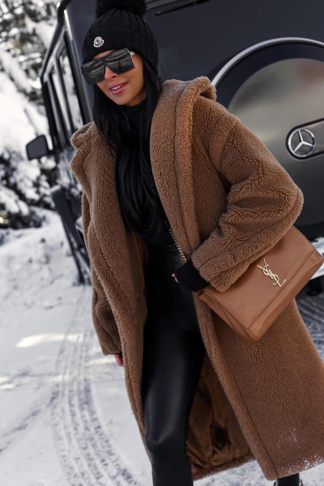 fashion blogger mia mia mine wearing a camel teddy bear icon coat by max mara from nordstrom