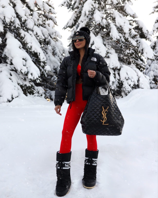 fashion blogger mia mia mine wearing a red workout set from amazon