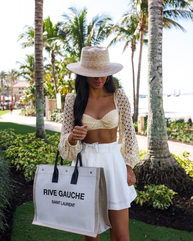 fashion blogger mia mia mine wearing a crochet bikini top