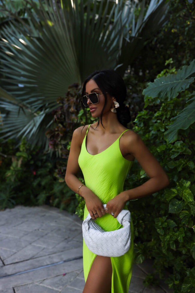 fashion blogger mia mia mine wearing a lime green dress by scoop at walmart