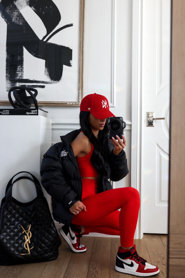 fashion blogger wearing a winter athleisure outfit
