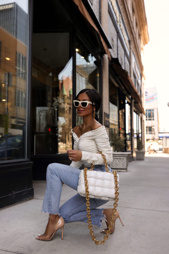 fashion blogger mia mia mine wearing a spring denim outfit