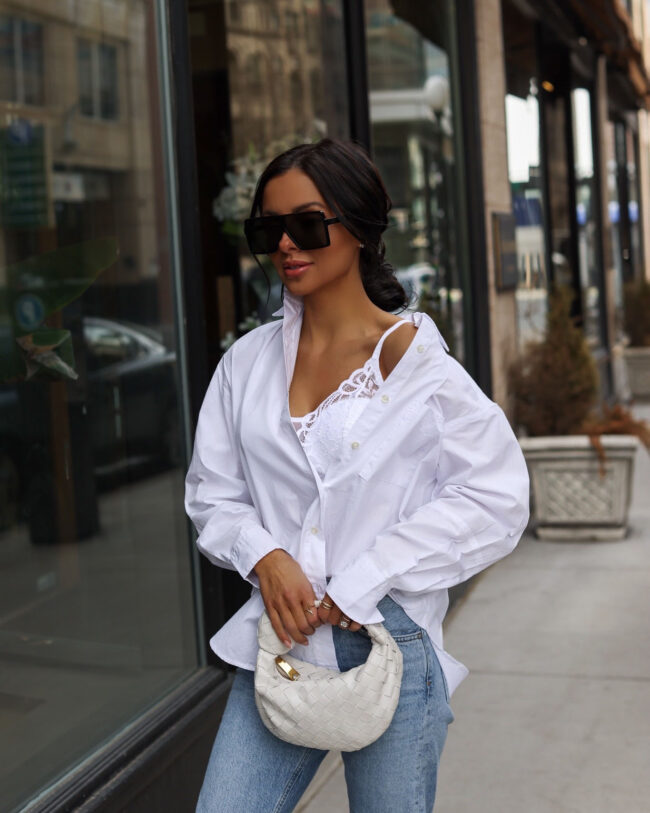 fashion blogger mia mia mine wearing a white lace bra from walmart