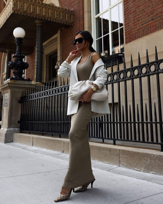fashion blogger wearing a tank dress from nordstrom and a blazer