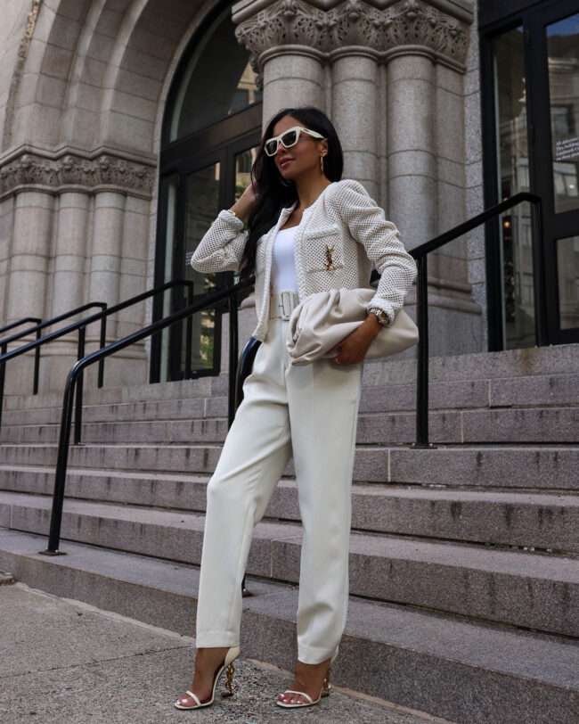 fashion blogger mia mia mine wearing a summer work outfit from mango