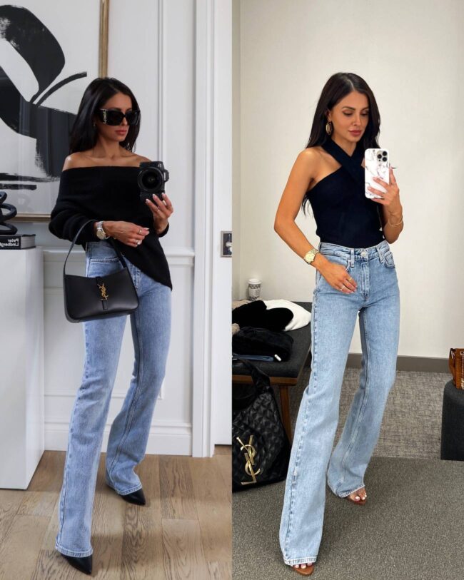 fashion blogger mia mia mine wearing flared jeans from nordstrom