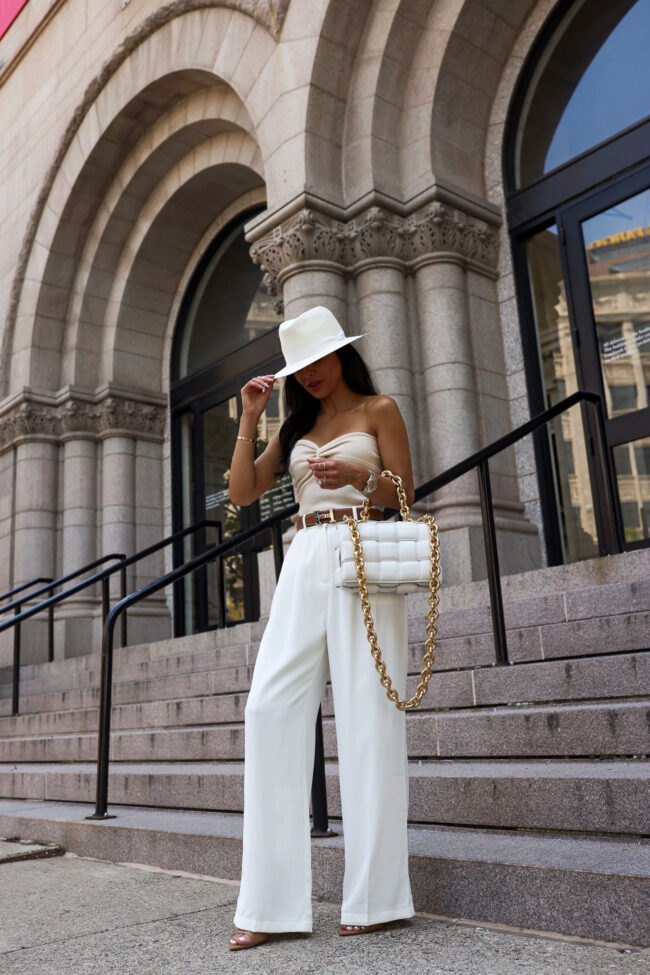 mia mia mine wearing a chic neutral outfit for summer