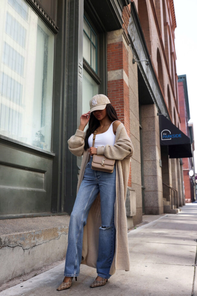 brunette fashion blogger styling a maxi cardigan from nordstrom